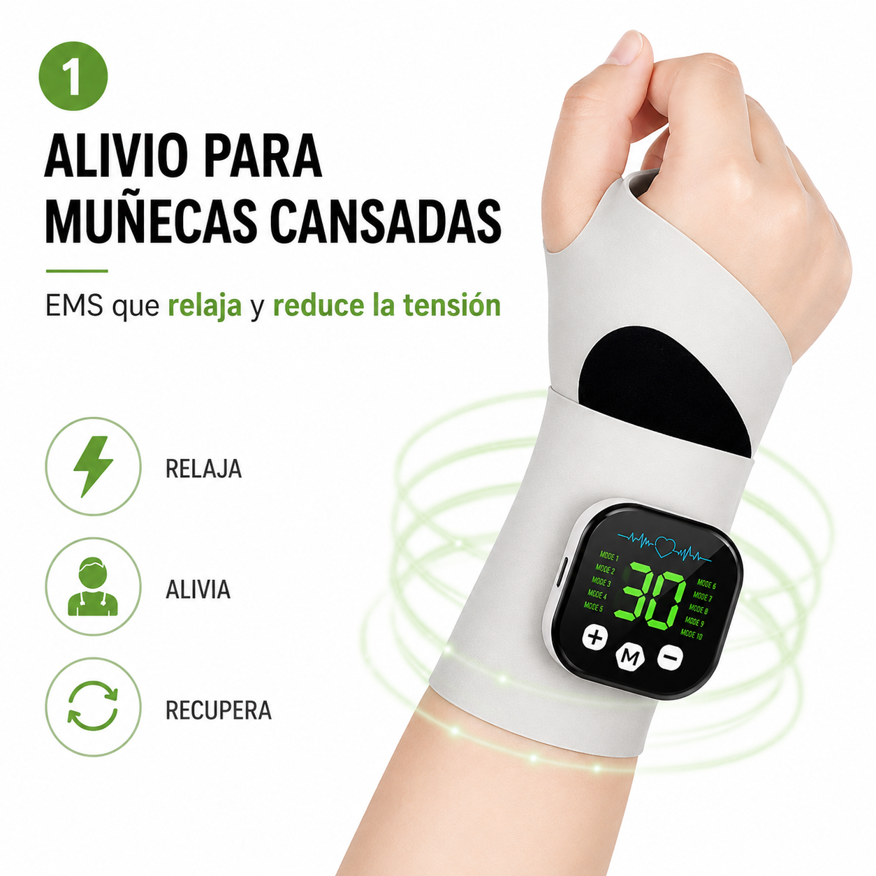 Muñequera Masajeadora EMS con 10 modos de vibración