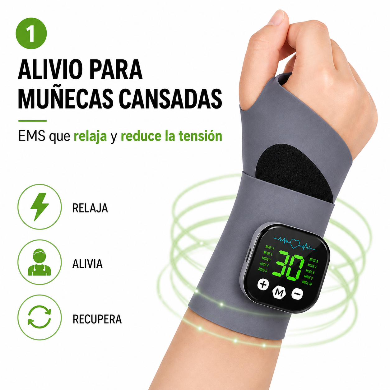 Muñequera Masajeadora EMS con 10 modos de vibración