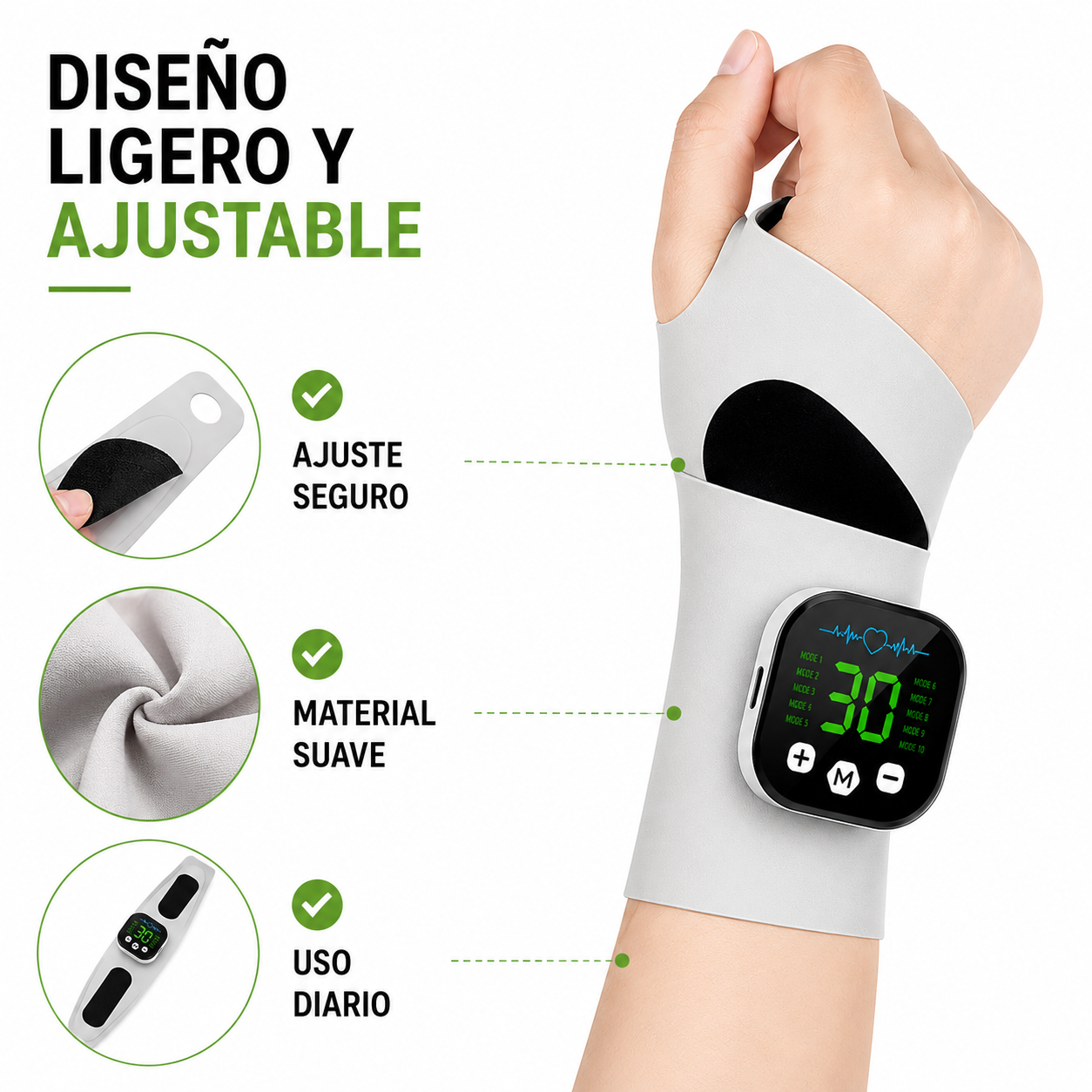 Muñequera Masajeadora EMS con 10 modos de vibración