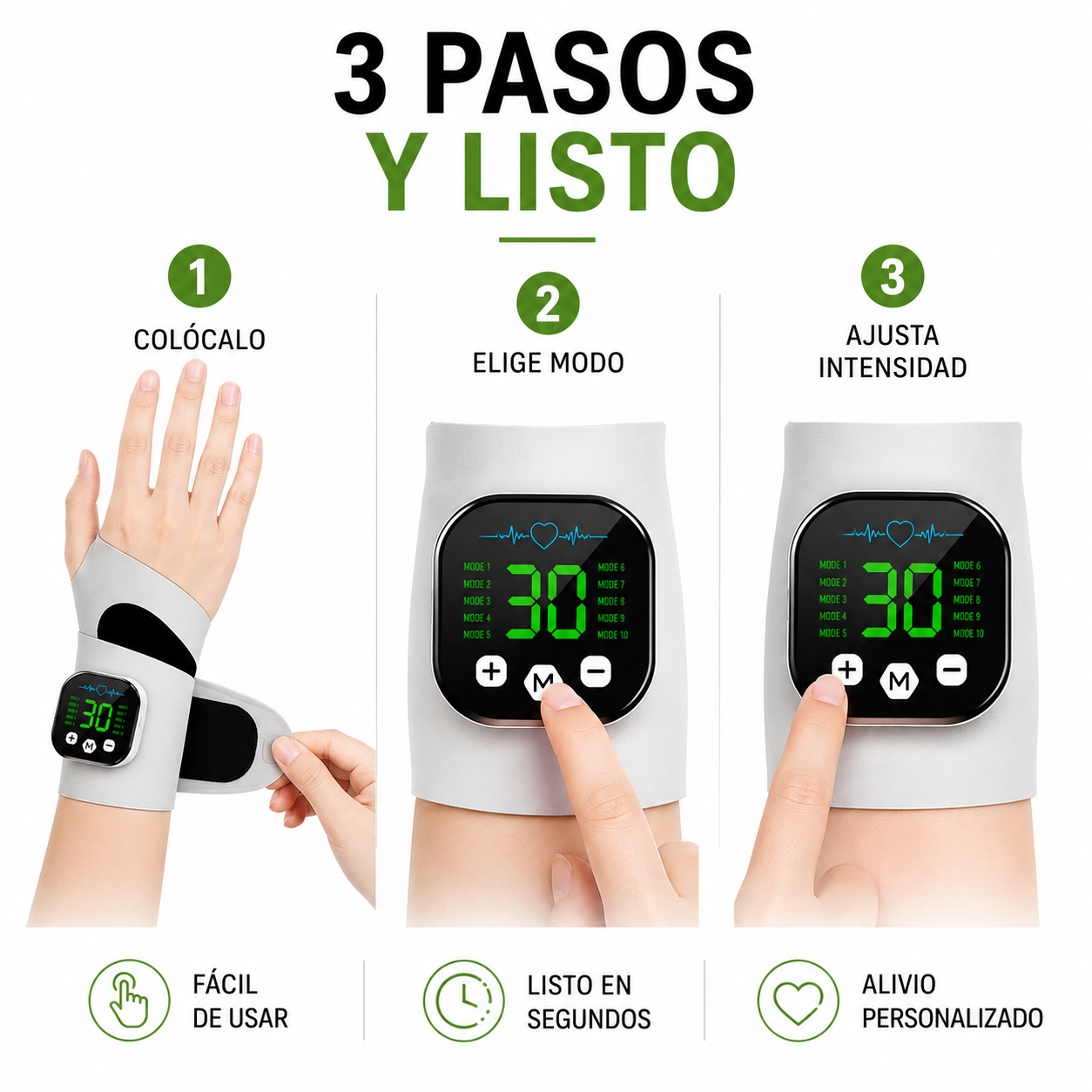 Muñequera Masajeadora EMS con 10 modos de vibración