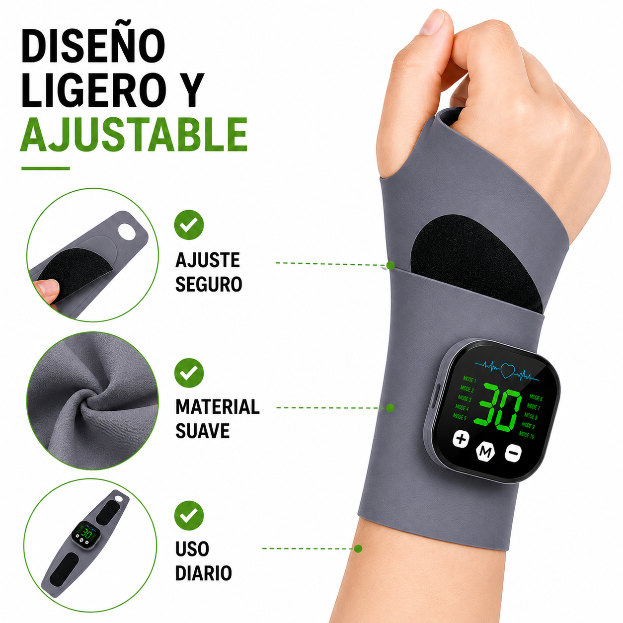 Muñequera Masajeadora EMS con 10 modos de vibración