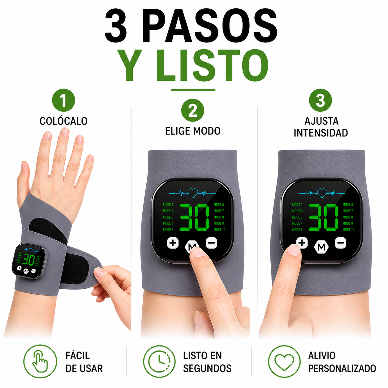 Muñequera Masajeadora EMS con 10 modos de vibración